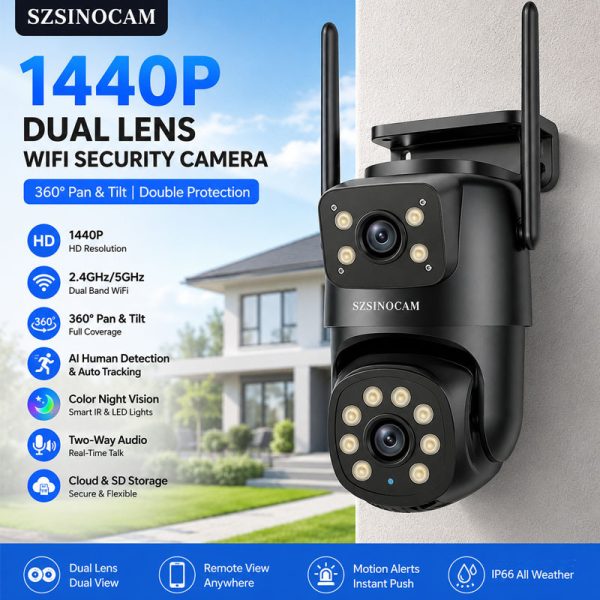 SZSINOCAM 1440P ორმაგი ლინზის PTZ Wifi უსაფრთხოების კამერა